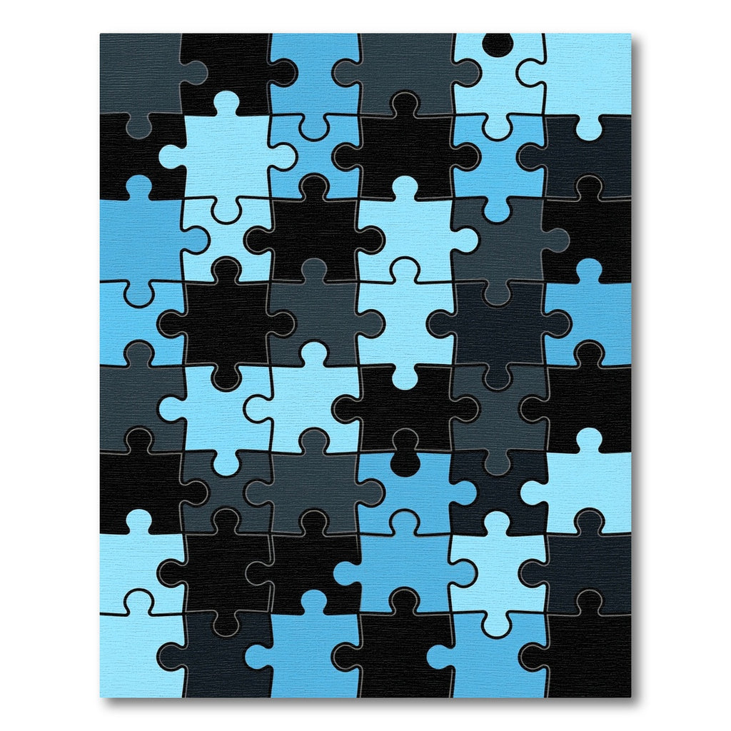 Modern Blue and Black Interlocking Puzzle Rug