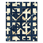 Navy Blue Geometric Cross Grid Rug