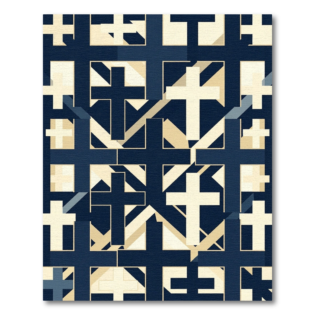 Navy Blue Geometric Cross Grid Rug