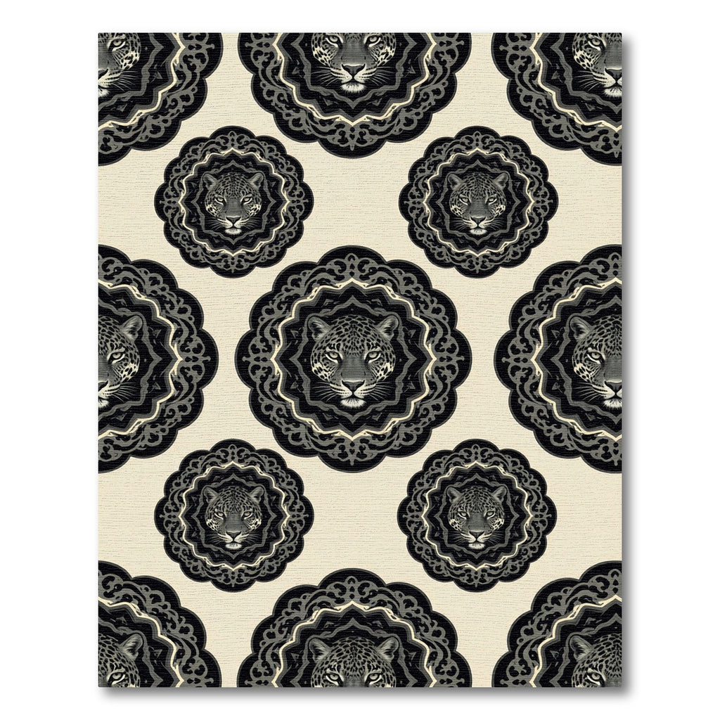 Elegant Black Leopard Medallion Monochromatic Rug