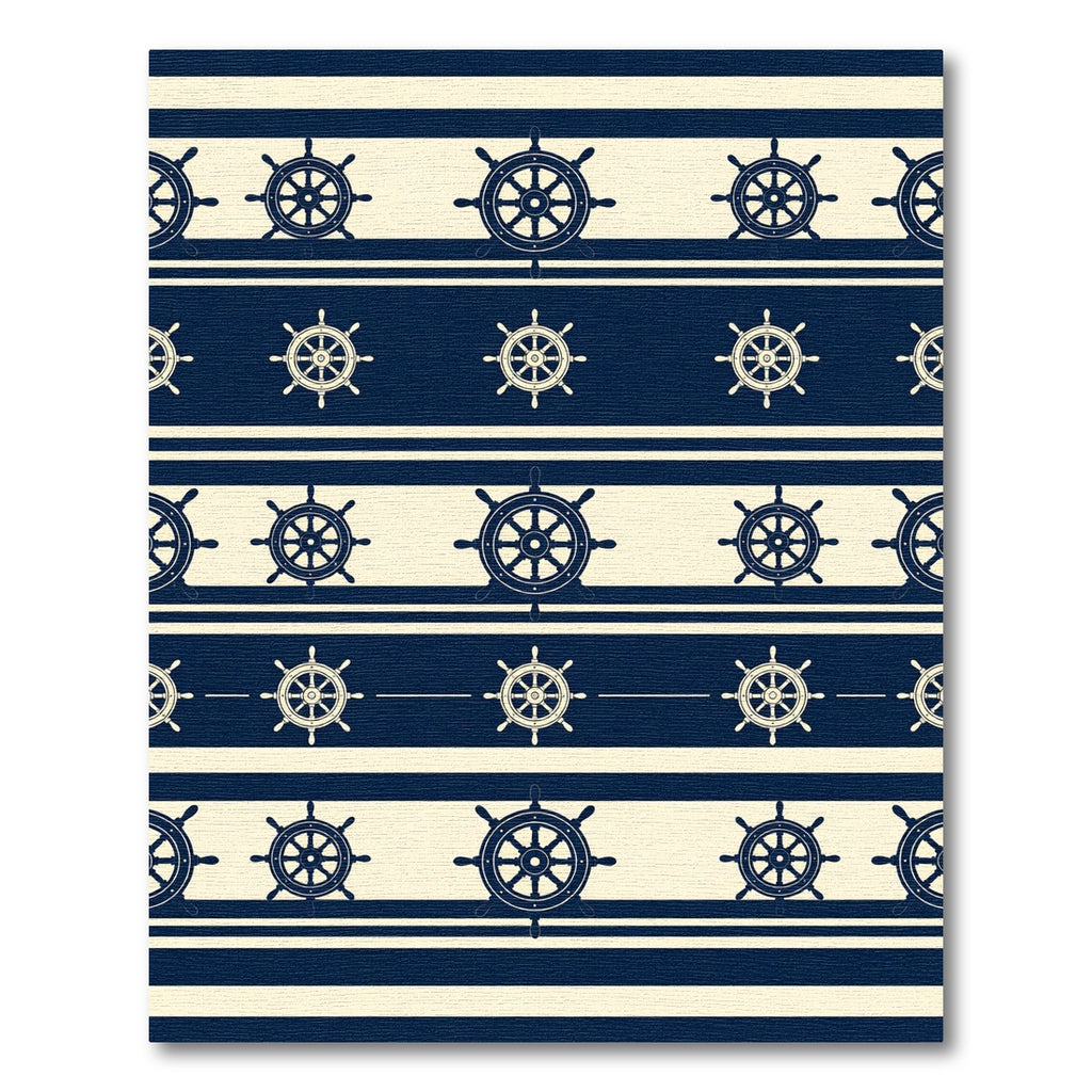 Navy Nautical Ship Wheel Striped Rug