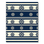 Navy Nautical Ship Wheel Striped Rug