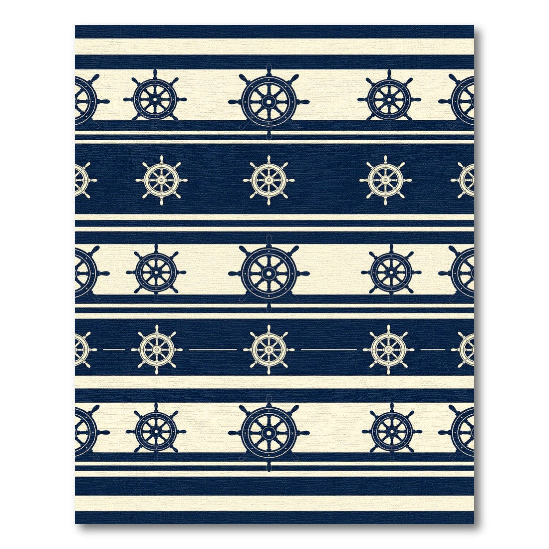 Navy Nautical Ship Wheel Striped Rug