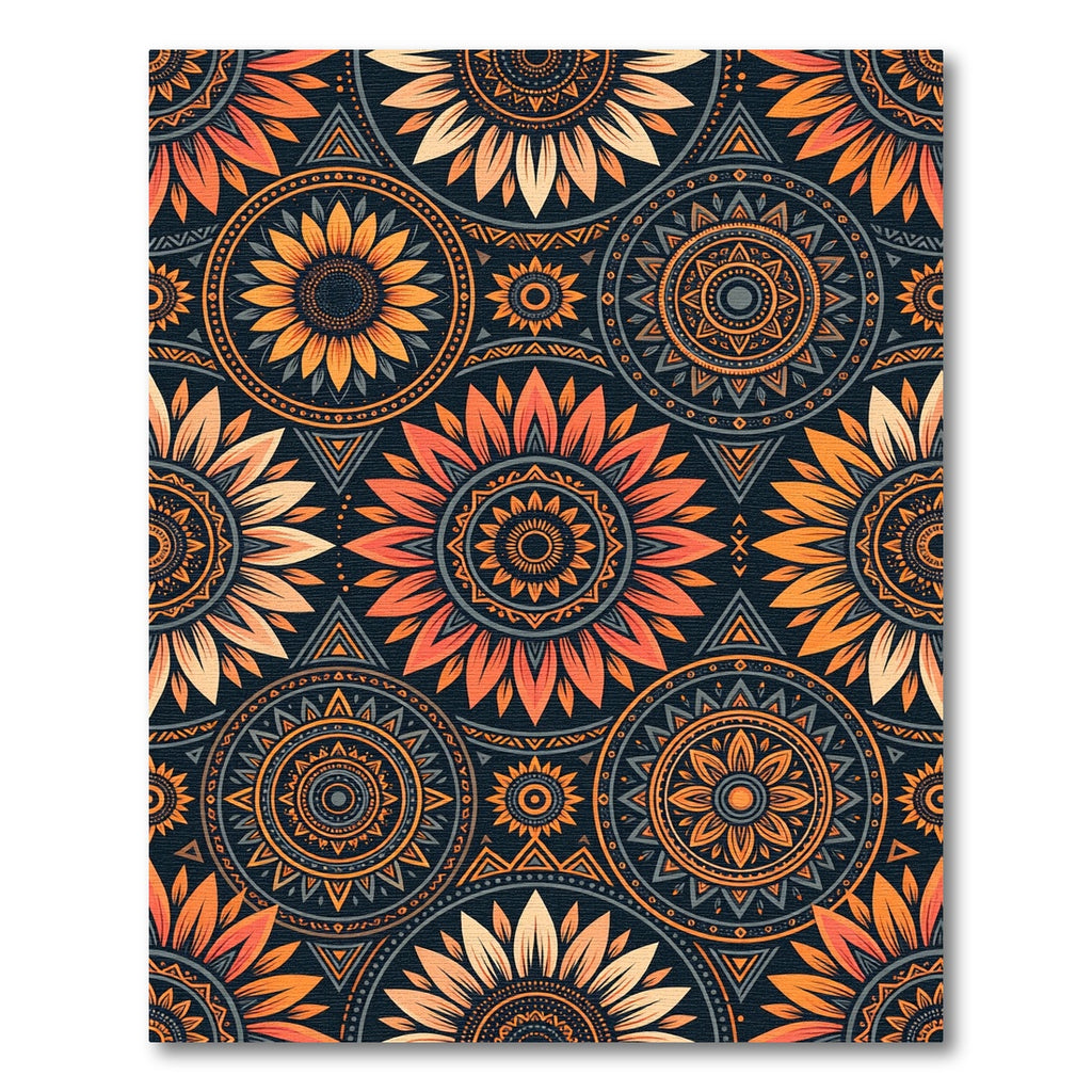 Golden Sunflower Mandala Geometric Navy Rug