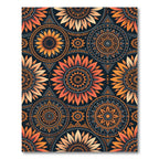 Golden Sunflower Mandala Geometric Navy Rug