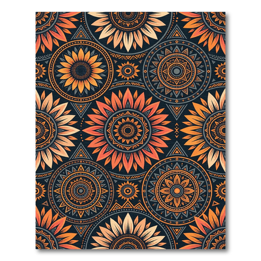 Golden Sunflower Mandala Geometric Navy Rug