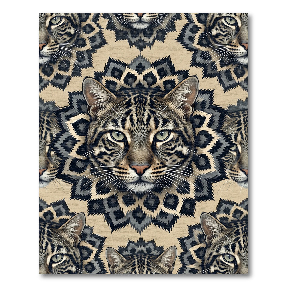 Leopard Face Mandalas in Earthy Tones Rug