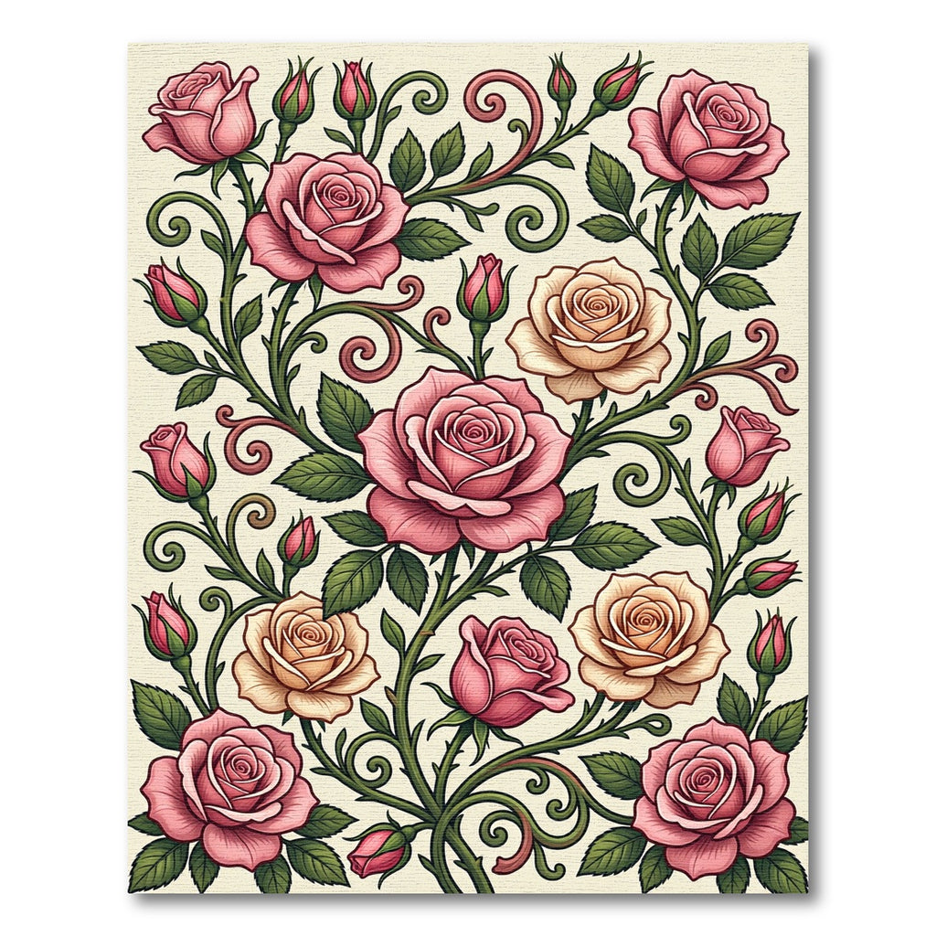 Elegant Pink Rose Floral Swirl Rug