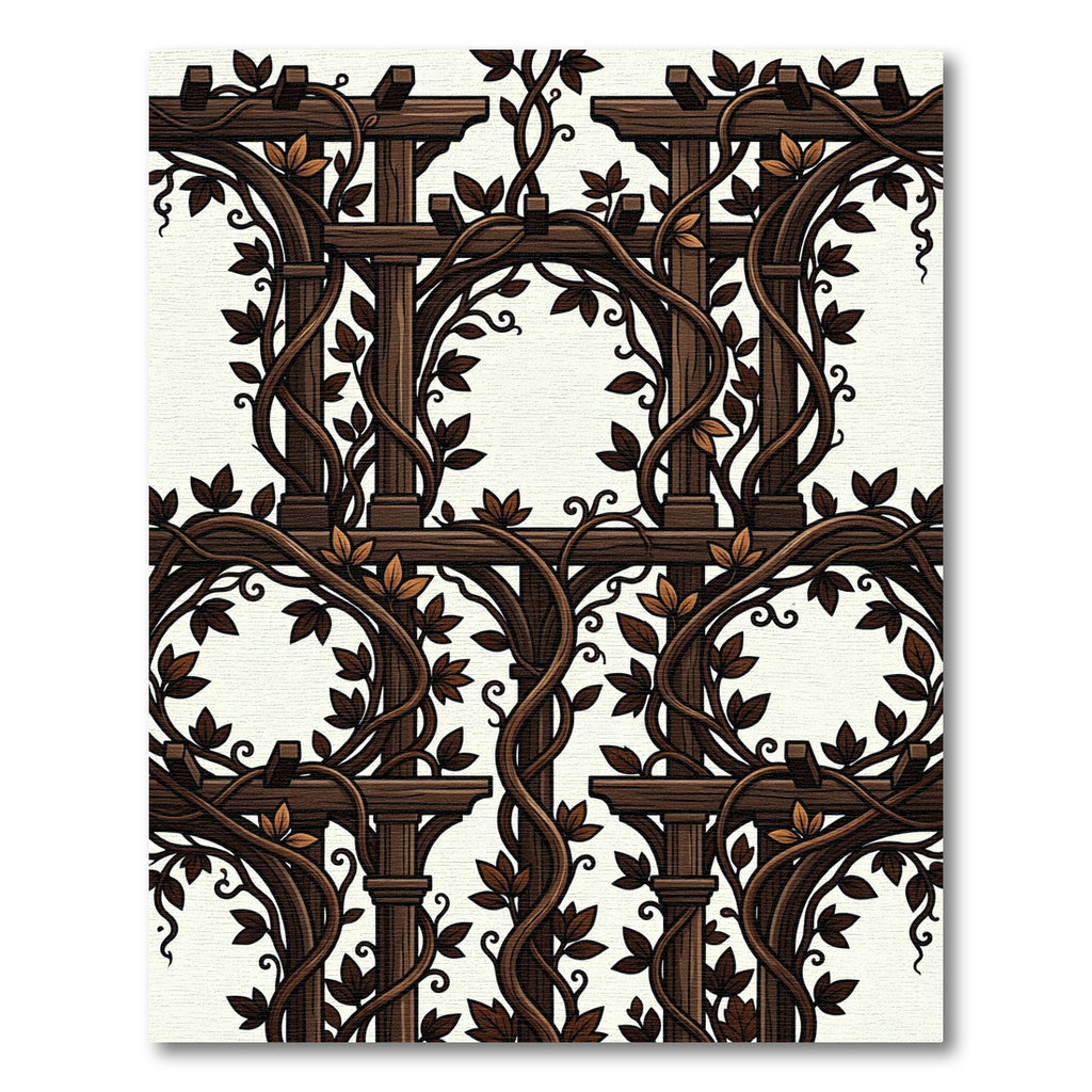 Dark Wood Vine Lattice Trellis Rug