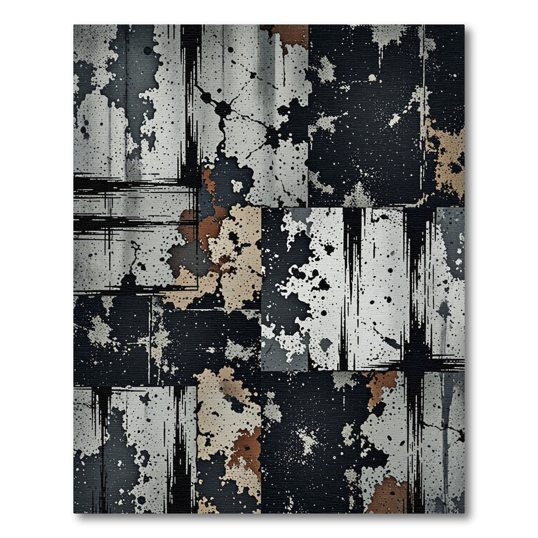 Distressed Monochrome Industrial Grunge Abstract Art Rug