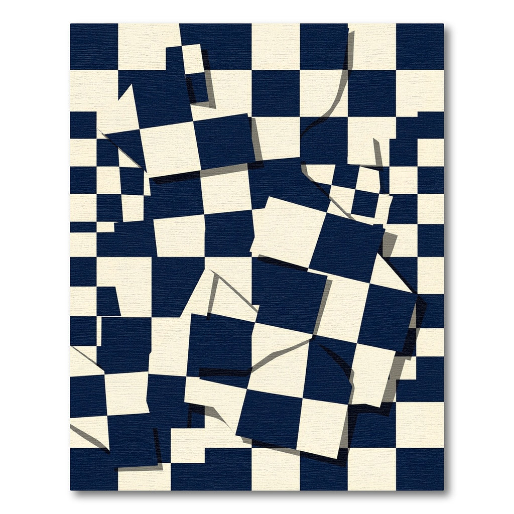 Deep Navy White Deconstructed Checkers Rug