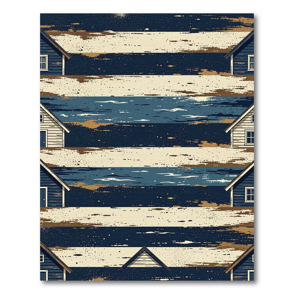 Abstract Navy and Cream Coastal House Stripe Rug