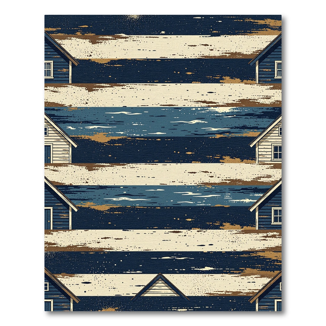 Abstract Navy and Cream Coastal House Stripe Rug