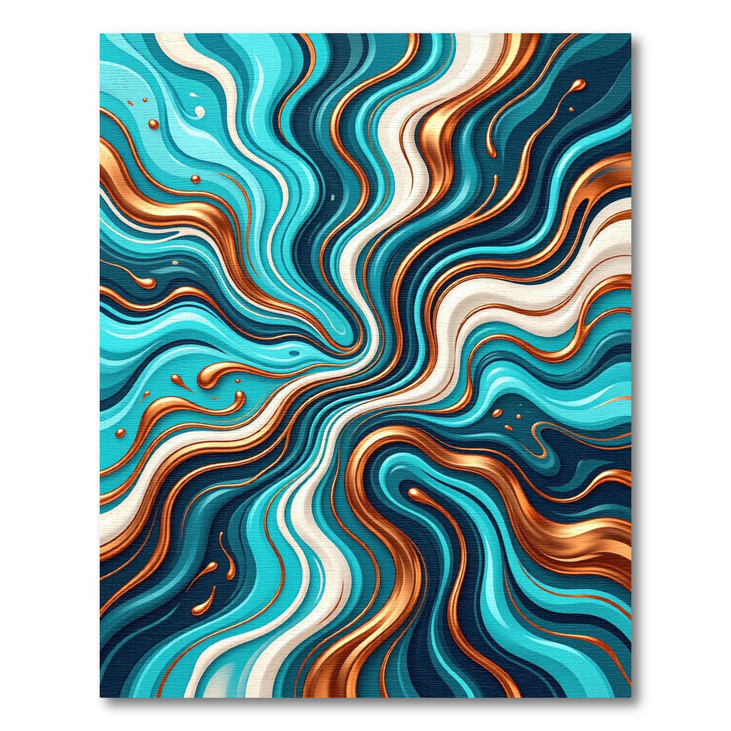 Oceanic Gold Swirling Liquid Abstract Rug