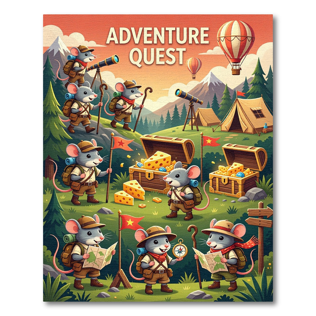 Whimsical Forest Mouse Adventure Explorer Scene Rug