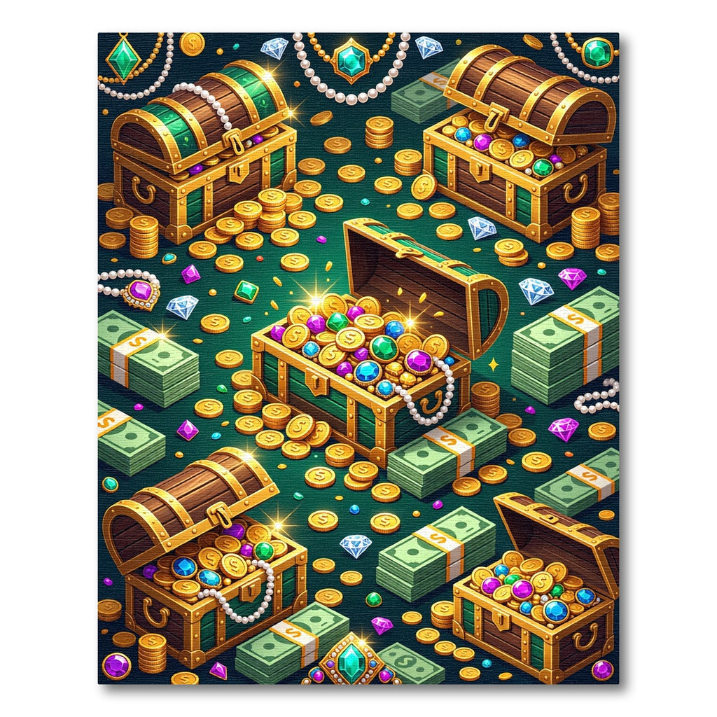 Glittering Treasure Chests Golden Coin Rug