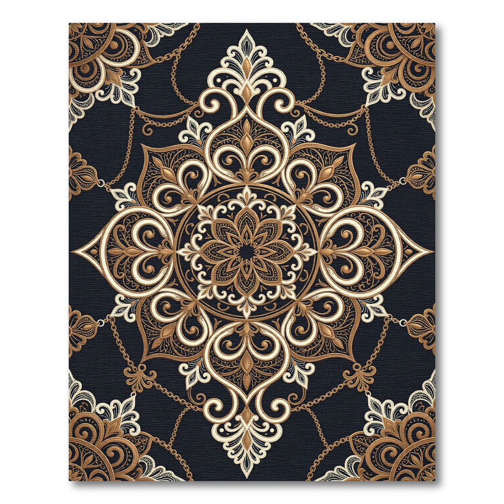 Ornate Gold Medallion Chain Rug