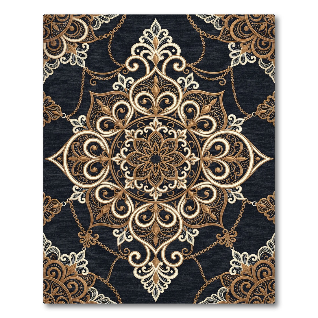 Ornate Gold Medallion Chain Rug