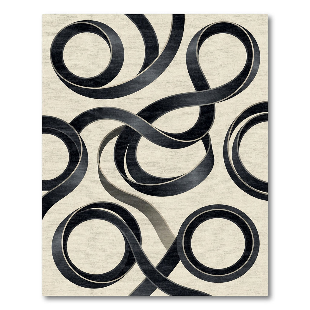 Black and Cream Abstract Ribbon Swirl Rug