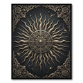 Ornate Golden Solar Medallion Black Rug