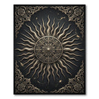 Ornate Golden Solar Medallion Black Rug