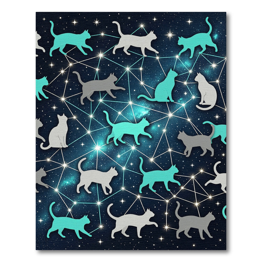 Celestial Cat Constellations Across Night Sky Rug
