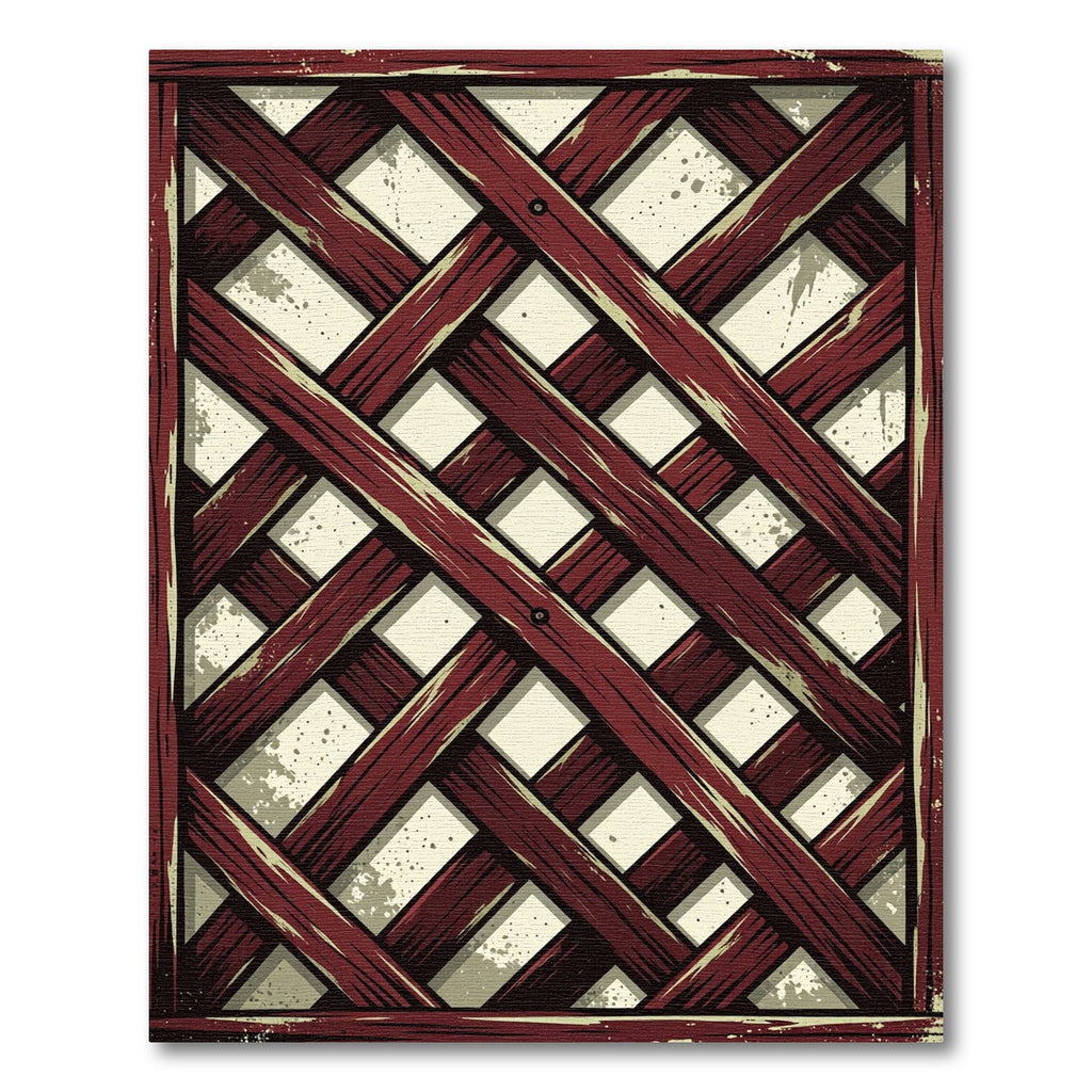 Rustic Crimson Lattice Geometric Grid Rug