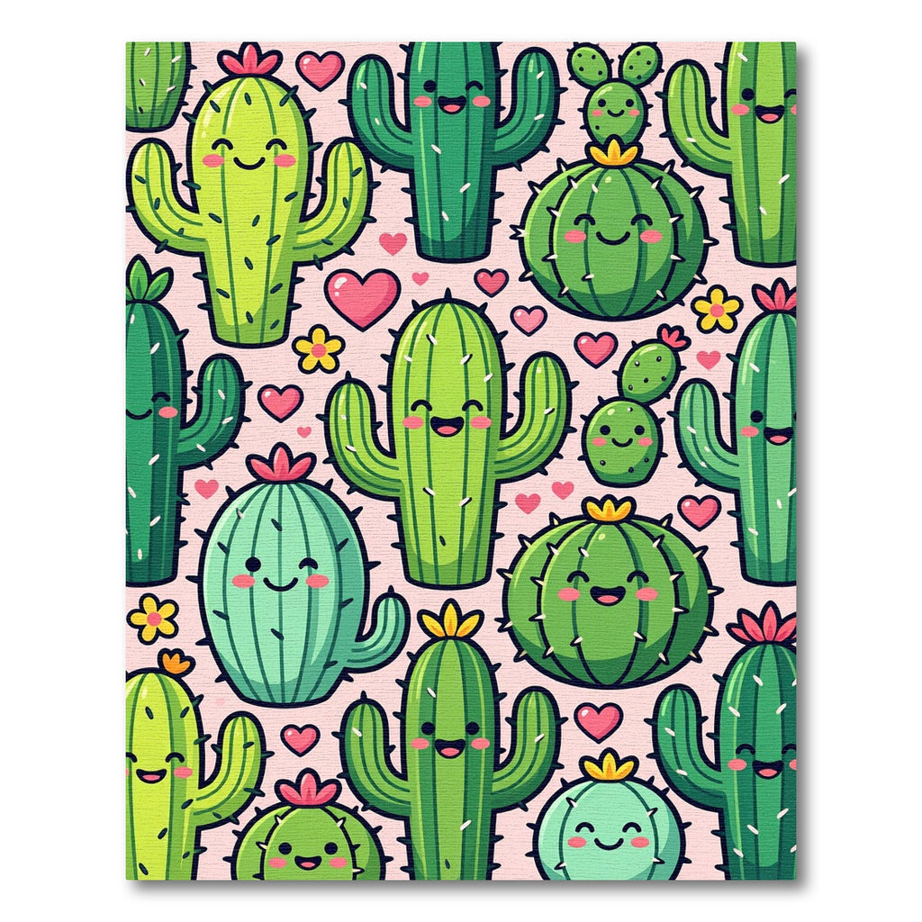 Cute Happy Cactus and Heart Illustration Rug