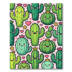 Cute Happy Cactus and Heart Illustration Rug