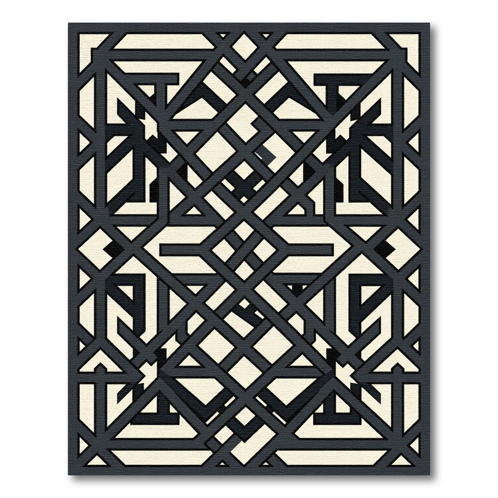 Modern Charcoal Cream Interlocking Geometric Lattice Rug