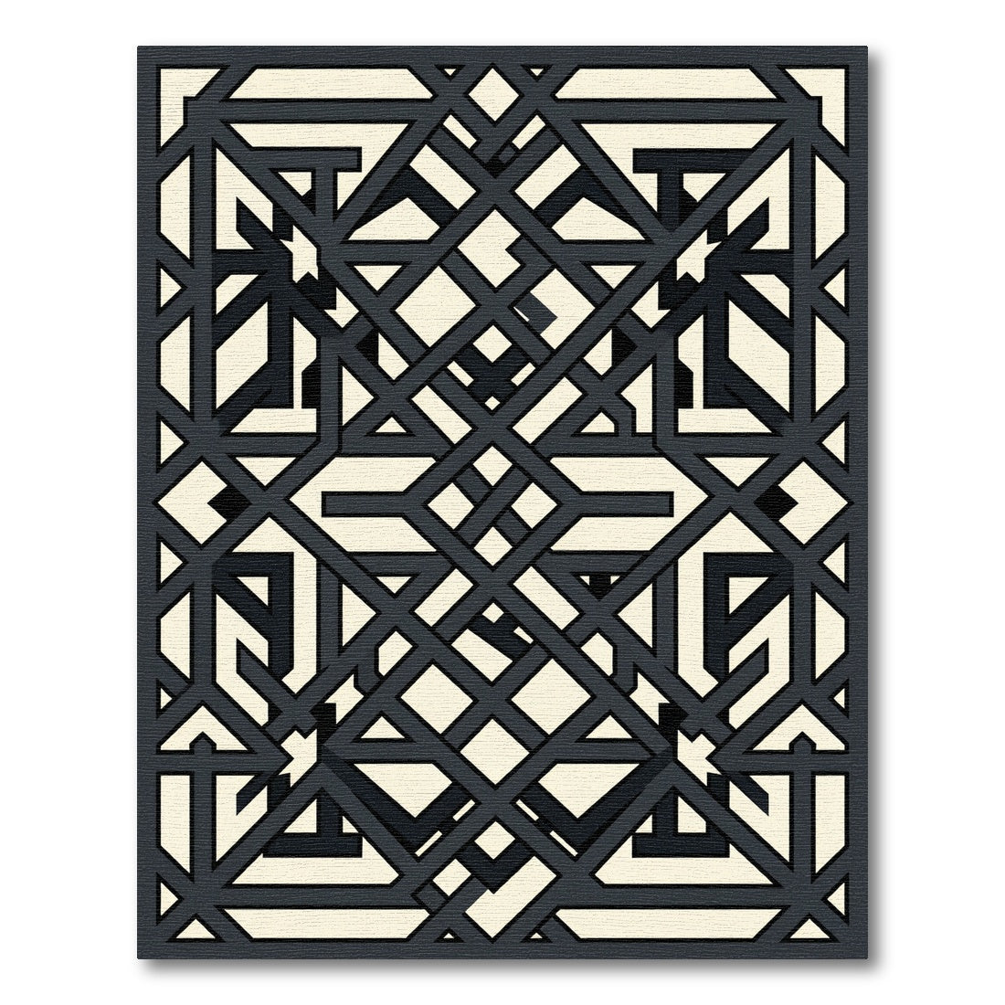 Modern Charcoal Cream Interlocking Geometric Lattice Rug
