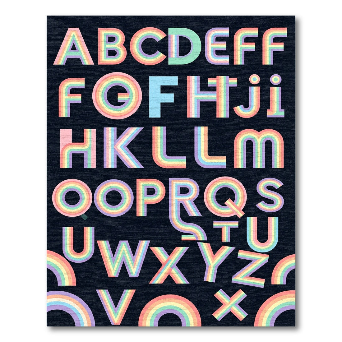 Vibrant Retro Rainbow Alphabet Typography Rug