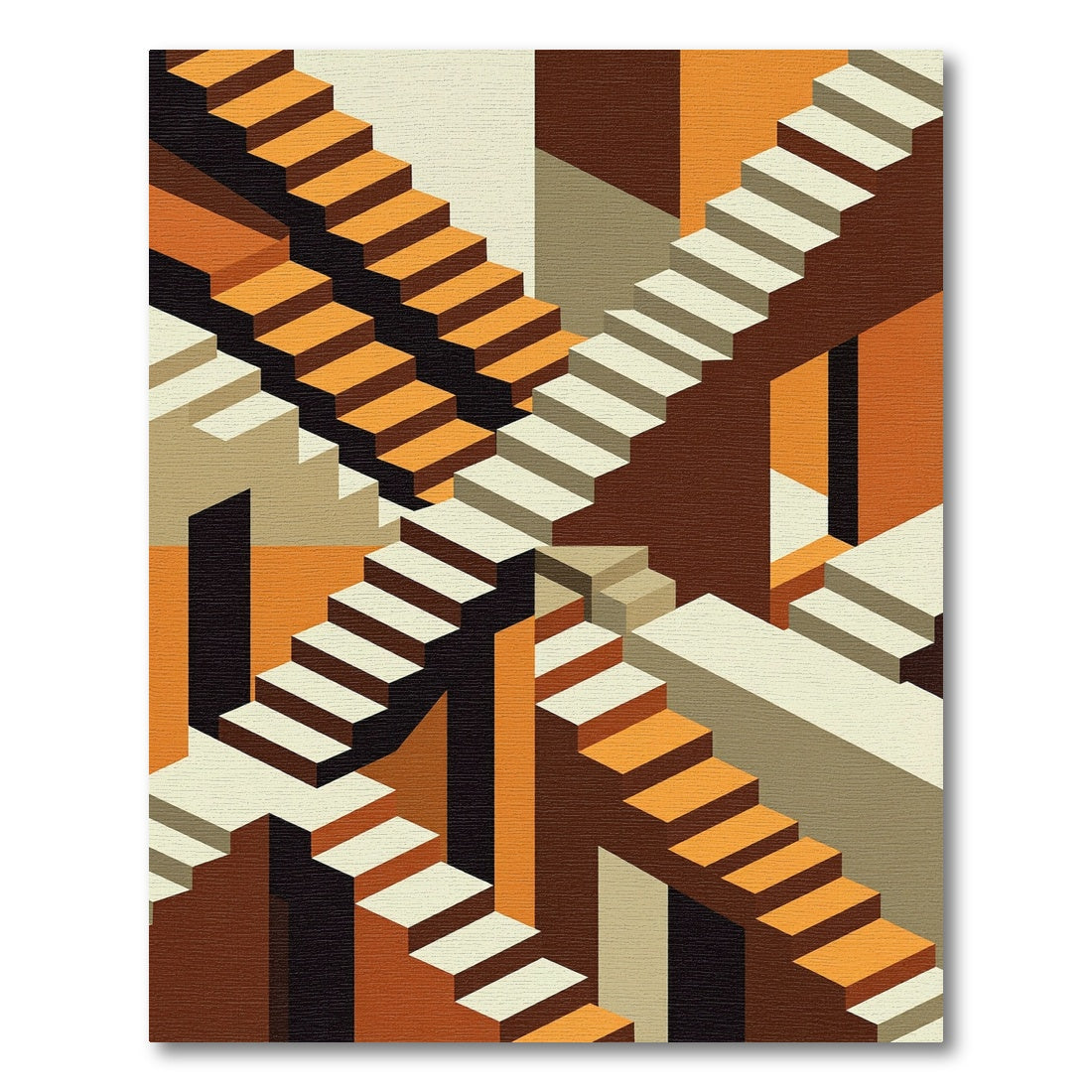 Geometric Stairwell With Orange Tones Rug