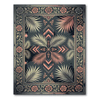 Coral Rose Palm Leaf Damask Square Rug