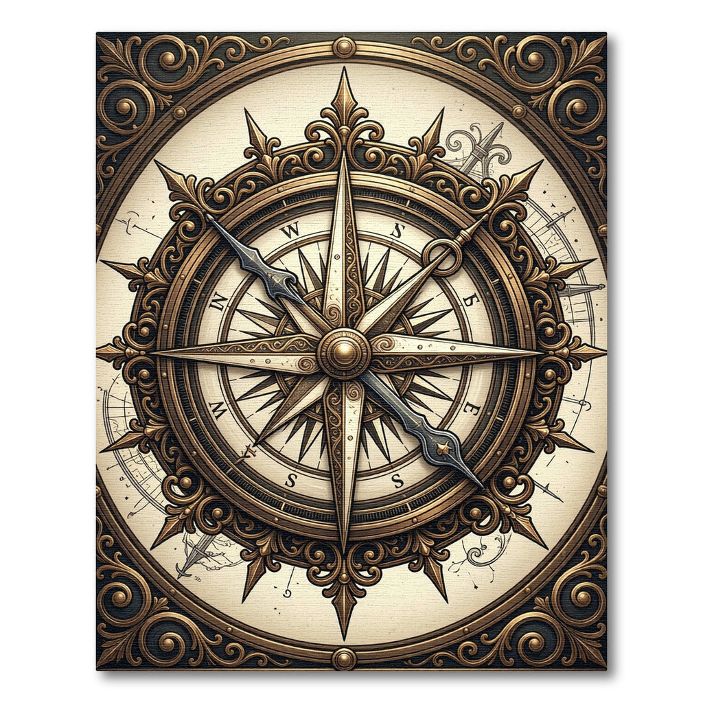 Antique Golden Compass Rose Medallion Rug