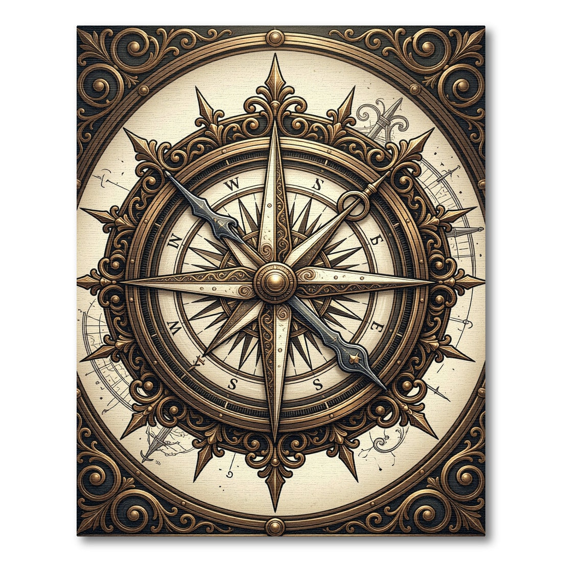 Antique Golden Compass Rose Medallion Rug