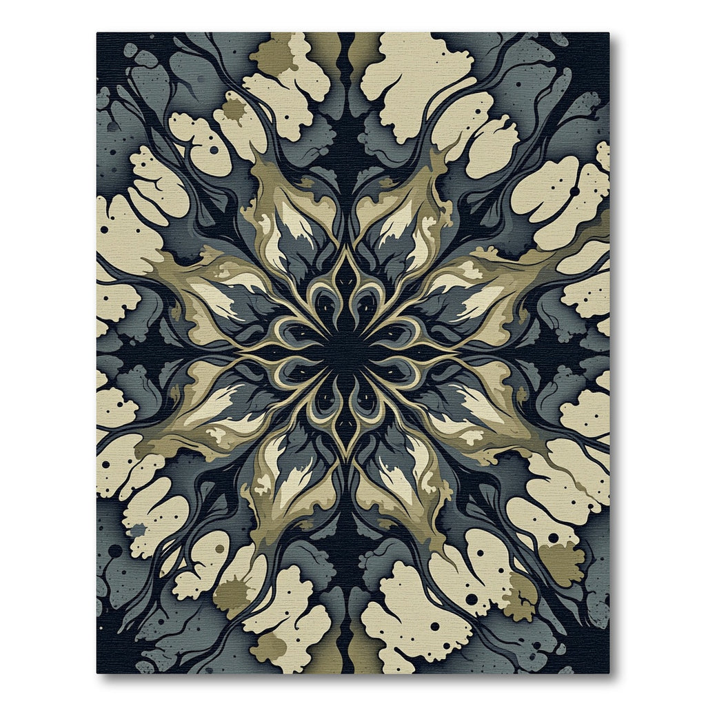 Abstract Sage and Charcoal Layered Mandala Rug