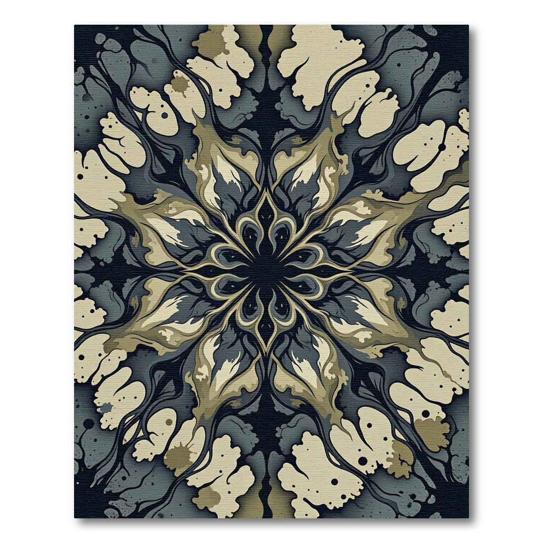 Abstract Sage and Charcoal Layered Mandala Rug