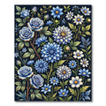 Rich Blue Floral Garden Composition Rug