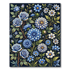 Rich Blue Floral Garden Composition Rug