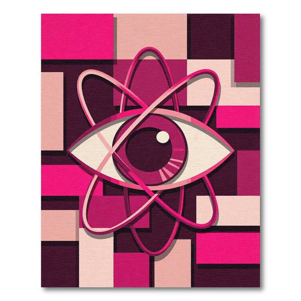 Vibrant Pink Atom Geometric Abstract Art Rug