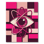Vibrant Pink Atom Geometric Abstract Art Rug