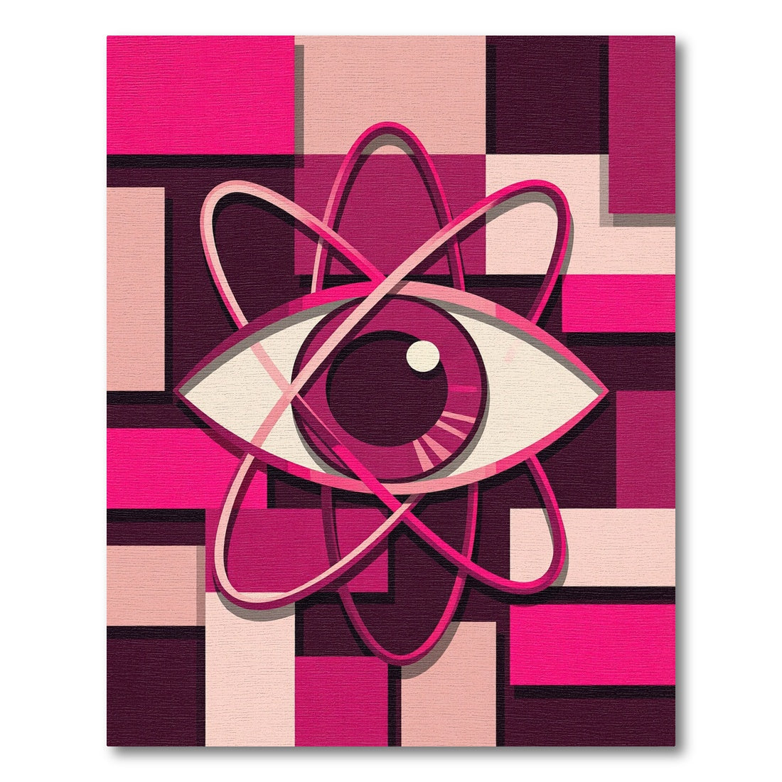 Vibrant Pink Atom Geometric Abstract Art Rug