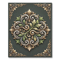 Elegant Sage Gold Acanthus Scroll Medallion Rug
