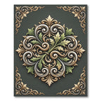 Elegant Sage Gold Acanthus Scroll Medallion Rug