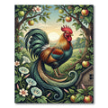 Vibrant Rooster with Apples Garden Scene Rug