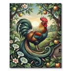 Vibrant Rooster with Apples Garden Scene Rug