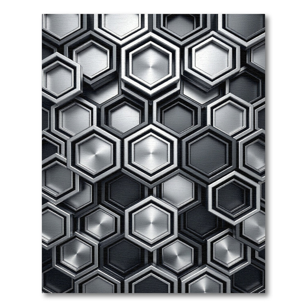 Metallic Gray Geometric Hexagon Mosaic Rug