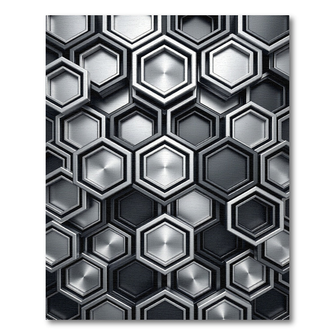 Metallic Gray Geometric Hexagon Mosaic Rug