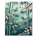Serene Bamboo and Cherry Blossom Landscape Rug